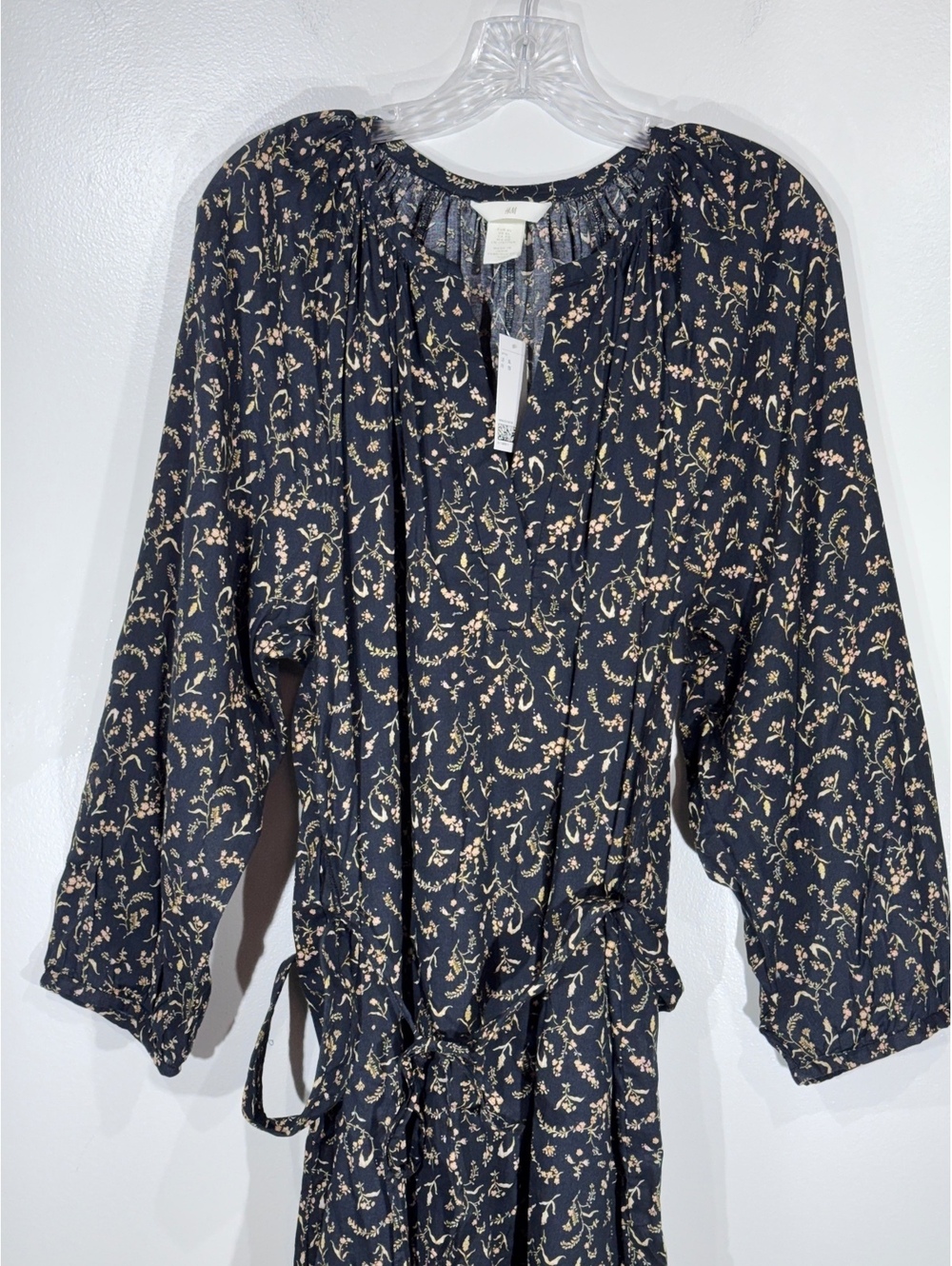 H&M Women's Black Floral Long Sleeve Maxi Dress XL